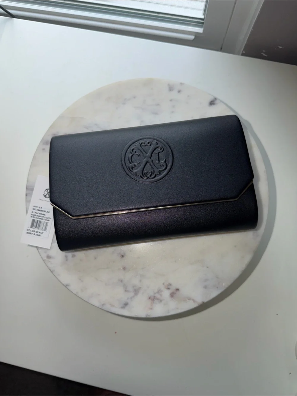 Christian Lacroix Black Envelope Clutch with Gold Trim